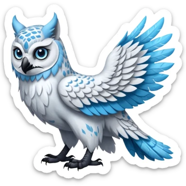 Long-big-beaked scaly beautiful pretty realistic Gryphon-Griffin-Snow-Leopard-Arctic-Fox-Arctic-Wolf-Snowy-Owl-fusion-hybrid-animal-creature, full body sticker