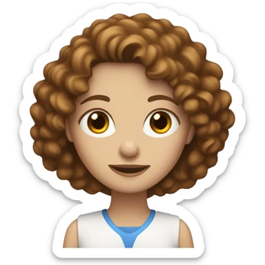 White women with the brown curly hair and blue eyes work at the laptop  sticker