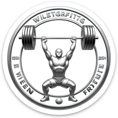 An emblem representing the World Weightlifting Federation with a stylized barbell and global elements. Bold text and clean lines symbolize strength, unity, and competition. Modern, dynamic design with a transparent background. sticker