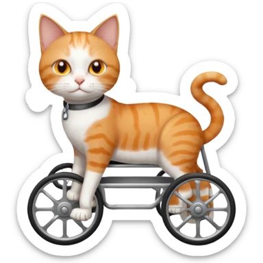 full body small short hair ginger and white cat with orange eyes walking in a wheelchair for cats sticker