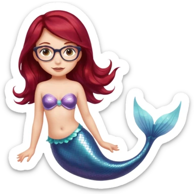 A sun kissed girl with dark red hair and grey eyes and glasses with a mermaid tail sticker
