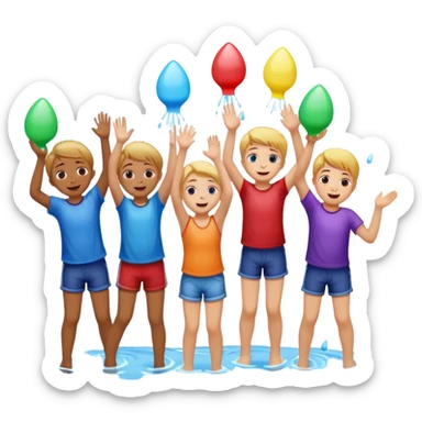 children playing with water balloons sticker