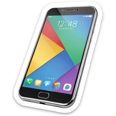 modern smartphone in 3D chrome metallic style, highly reflective and shiny, colorful screen, realistic details sticker