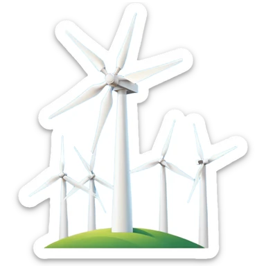 A simple emoji icon of a modern wind turbine, tall white tower with three long blades, minimalistic flat design, clean vector style, centered, white background, smartphone emoji style. sticker