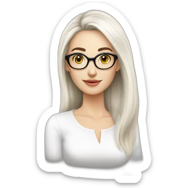 Femme vielle cheveux lisse long blanc lunette sticker