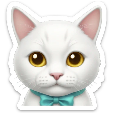 A white cat with a bow smiling sticker