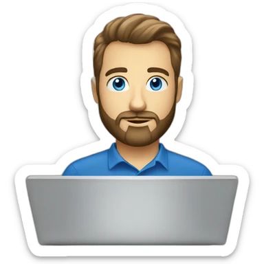 Ikea manager blue eyes beard with laptop sticker