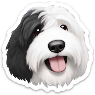 Old English sheepdog with a half and half face like a black and white cookie sticker