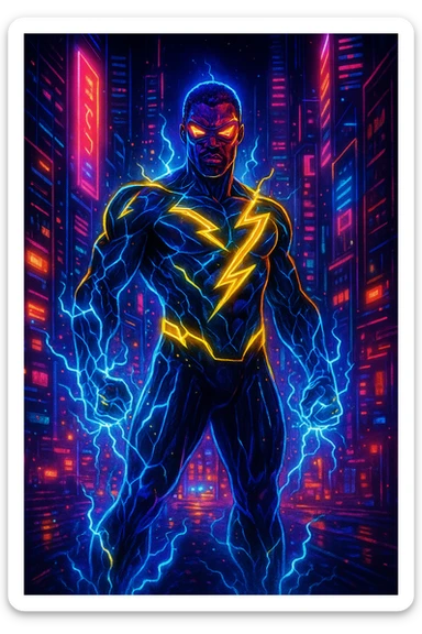 black lightning in neon cyberpunk style sticker