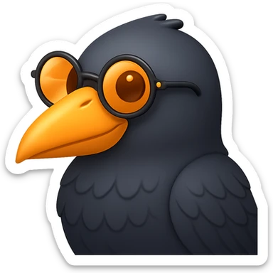 Make the bird emoji more emoji-like, keeping the detailed, slightly cartoonish style and subtle emoji shine. Define the feathers just a bit more than before, but keep it clean and not too realistic. Keep the orange beak and round sunglasses. Bird looking to the left. No background. sticker