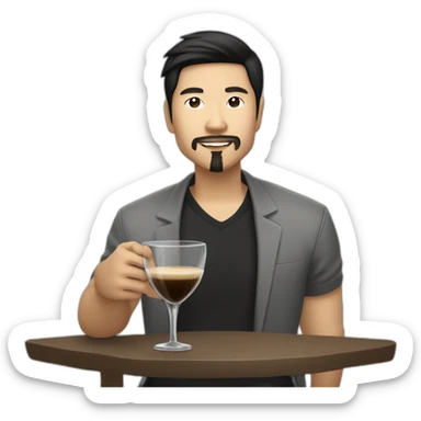 Asian guy with goatee and medium long hair drinking expresso martini sticker