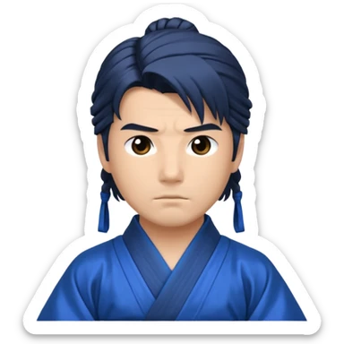 A calm samurai with tied hair, blue robes, and peaceful but deadly focus.
 sticker
