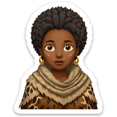 ancient hairy black woman, tattered animal skin shawl sticker