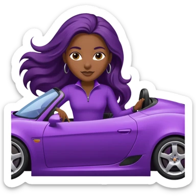 Black woman with long hair riding in a purple sports car sticker