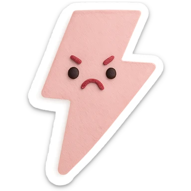 soft pastel pink lightning bolt with cute angry pout, no arms, no legs, full body, soft pastel kawaii paper craft style sticker
