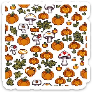 heart with mushroom and pumpkin patterns sticker