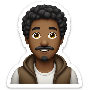 the dark brown boy has black short curly hair, goatee and moustache, black eyes. sticker