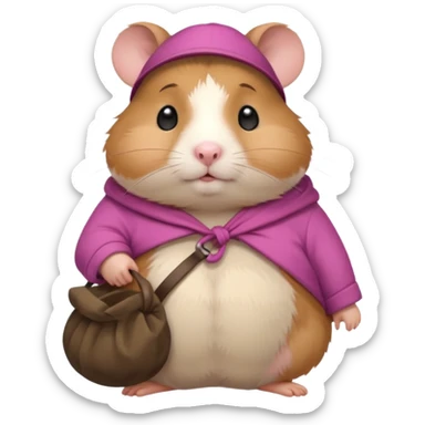 Cute fat cartoon-style hamster hobo carrying a bindle over its shoulder with a melancholy expression. sticker