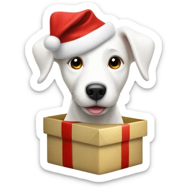 white dog with Christmas present  sticker