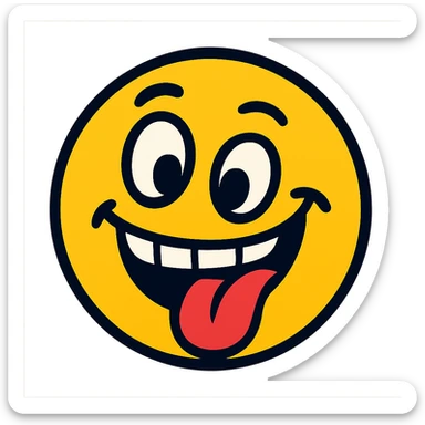 goofy classic emoji with bold lines, fun expression sticker