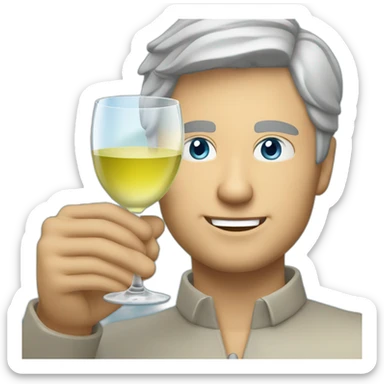 a caucasian man with blue eyes and short grey hair, toasting with a glass of white wine sticker