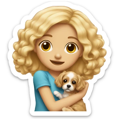Blonde girl with cavapoo puppy sticker