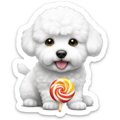 white bichon with candy  sticker