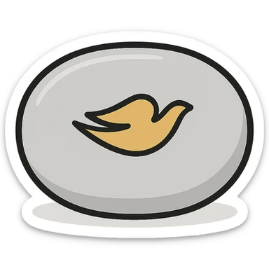 minimalist oval Dove soap bar with golden dove logo, transparent background sticker