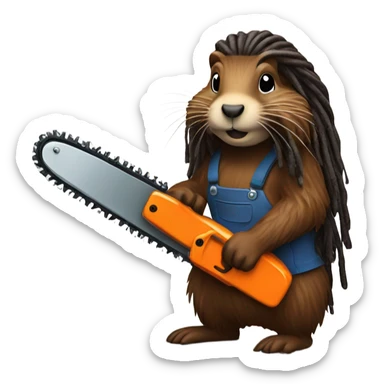 Woodchuck with dreadlocks holding a chainsaw  sticker
