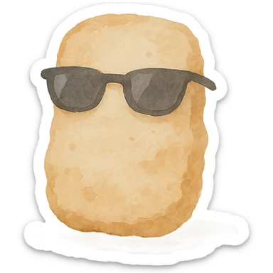 a chicken nugget with sunglasses, watercolor art style sticker
