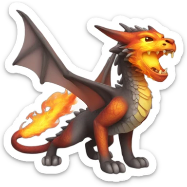 cat dragon full body breathing fire with wings sticker