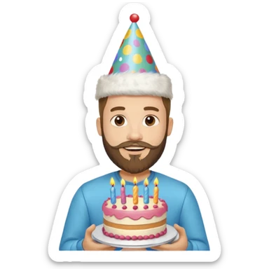 young man with a beard, happy birthday boy sticker
