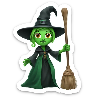 green witch with a microphone on a broom  sticker
