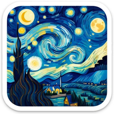 Van Gogh starry night moon sticker