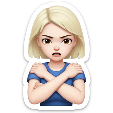 angry girl holding her neck with crossed arms sticker