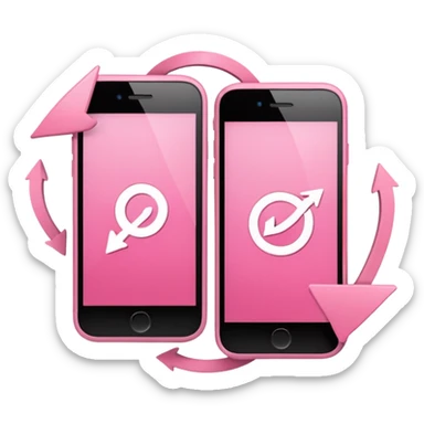 two pink cellphones switching with each other shown by arrows sticker