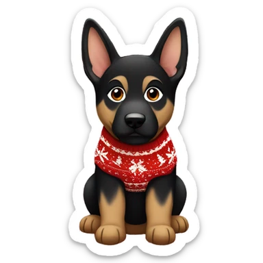 black and brown german shepherd puppy in a christmas sweater sticker