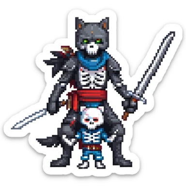 ninja skeleton with swords and a black wolf sticker