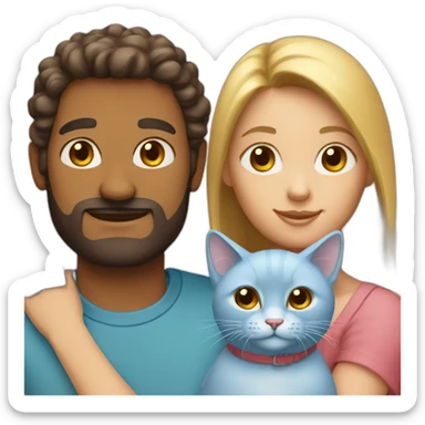 family three people two cats one bird blue less detail sticker