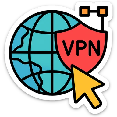 modern icon style globe with VPN spoofing and digital security sticker