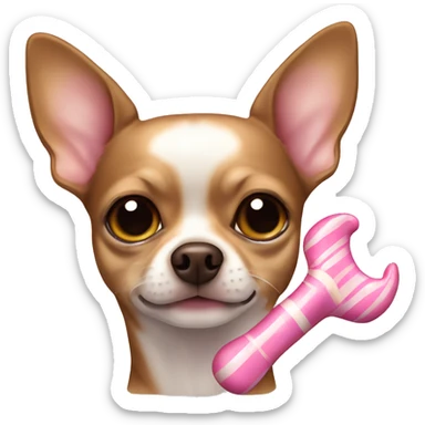 brown stripe chihuahua with a pink bone  sticker