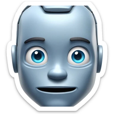 A Disney Pixar-style 3D render of a bodybuilder robot's face with blue eyes. show only the face. The robot has a confident, friendly expression sticker