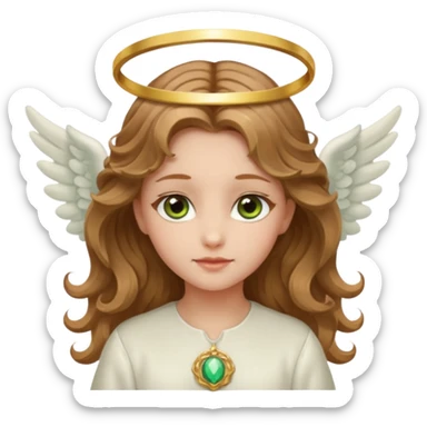 Angel girl with light brown wavy hair and hazel green eyes and a halo and wings sticker