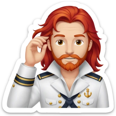 a male boat captain with long red hair no beard or mustache sticker