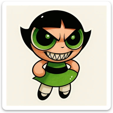 Make this character scary with a menacing grin, keep the original cartoon style and quality. sticker