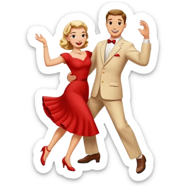 White couple dancing 50s make her dress red  sticker