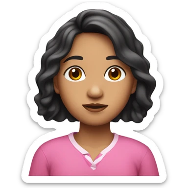 Kalinago girl with straight nose, black short wavy hair and pink shirt  sticker