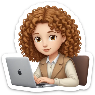 Light brown curly hair girl studying on laptop sticker