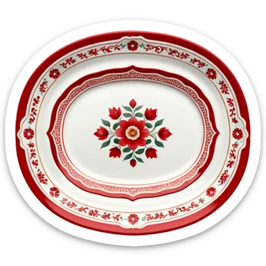 antique porcelain white and red platter  sticker