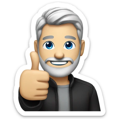 smiling male in black jacket with grey Beard and Blue eyes giviing thumbs up sticker